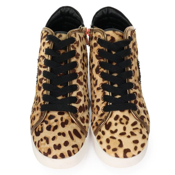 Steve Madden Women's Savior Fashion Sneaker Leopard Print Calf Hair Bling Star 7 - Picture 4 of 10